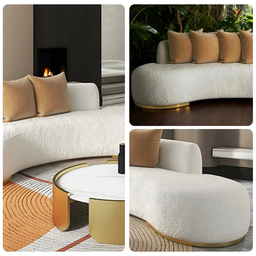 LIVARA 170/200/230cm Multi-Seater Sofa Lamb Fleece Fabric Upholstered, Breathable, Ergonomic Design, Solid Wood Frame, High-Density Sponge - White