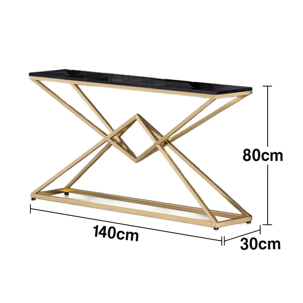 LIVARA Modern Table High-Durability Rock Slab Top Metal Frame 140/160cm Spacious Waterproof & Stain-Resistant - Black&Gold
