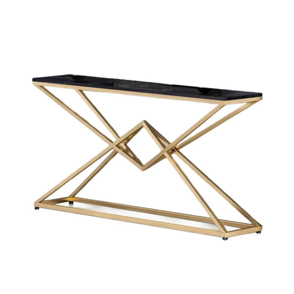 LIVARA Modern Table High-Durability Rock Slab Top Metal Frame 140/160cm Spacious Waterproof & Stain-Resistant - Black&Gold