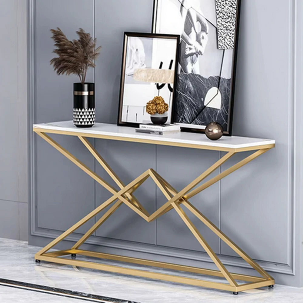 LIVARA Modern Table High-Durability Rock Slab Top Metal Frame 140/160cm Spacious Waterproof & Stain-Resistant - White&Gold