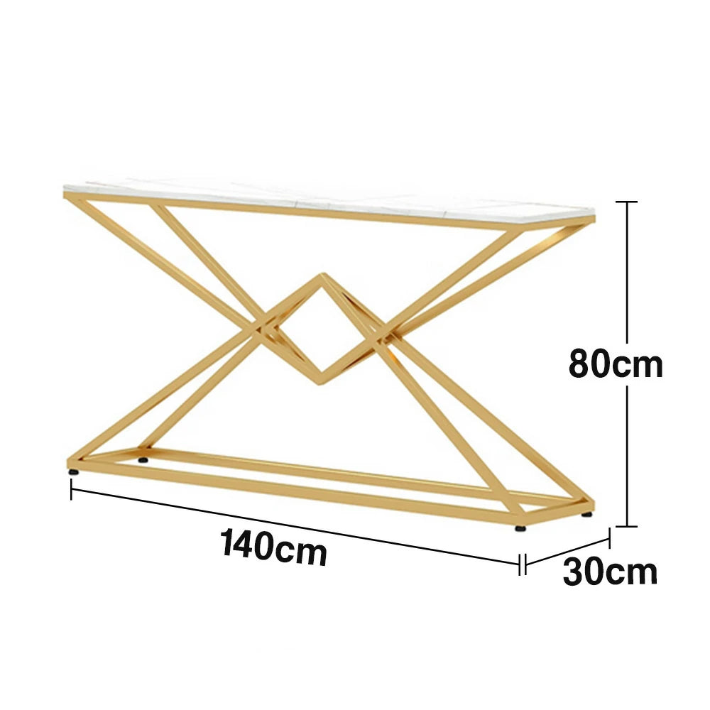 LIVARA Modern Table High-Durability Rock Slab Top Metal Frame 140/160cm Spacious Waterproof & Stain-Resistant - White&Gold