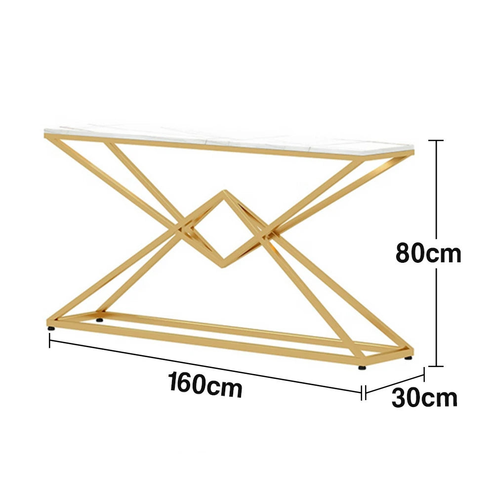 LIVARA Modern Table High-Durability Rock Slab Top Metal Frame 140/160cm Spacious Waterproof & Stain-Resistant - White&Gold
