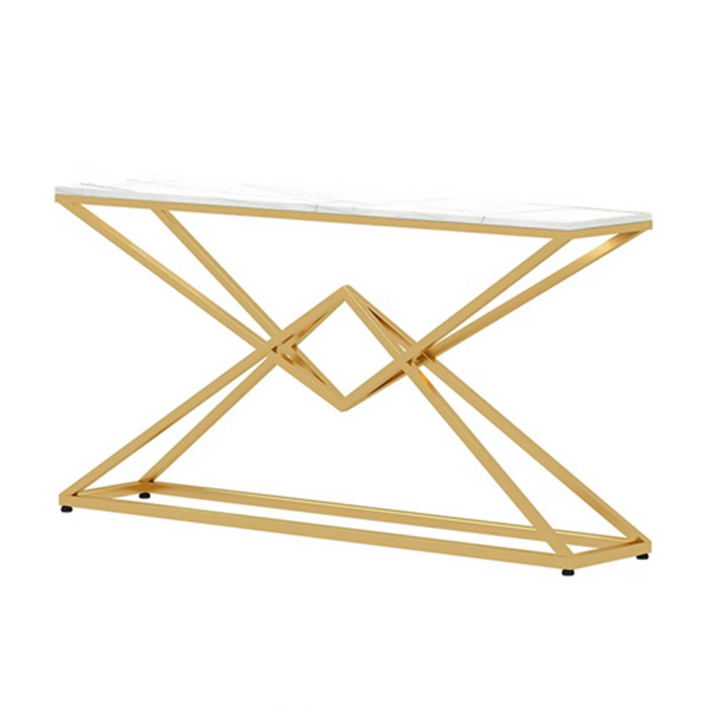 LIVARA Modern Table High-Durability Rock Slab Top Metal Frame 140/160cm Spacious Waterproof & Stain-Resistant - White&Gold