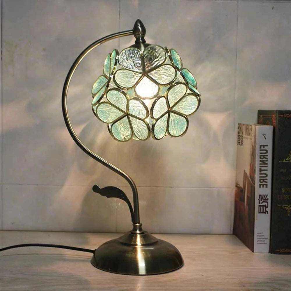 LIVARA Table Lamp, Petal-Shaped, Adjustable Brightness & Color, Handcrafted Metal Base, E27, Ideal for Bedroom & Study - Green