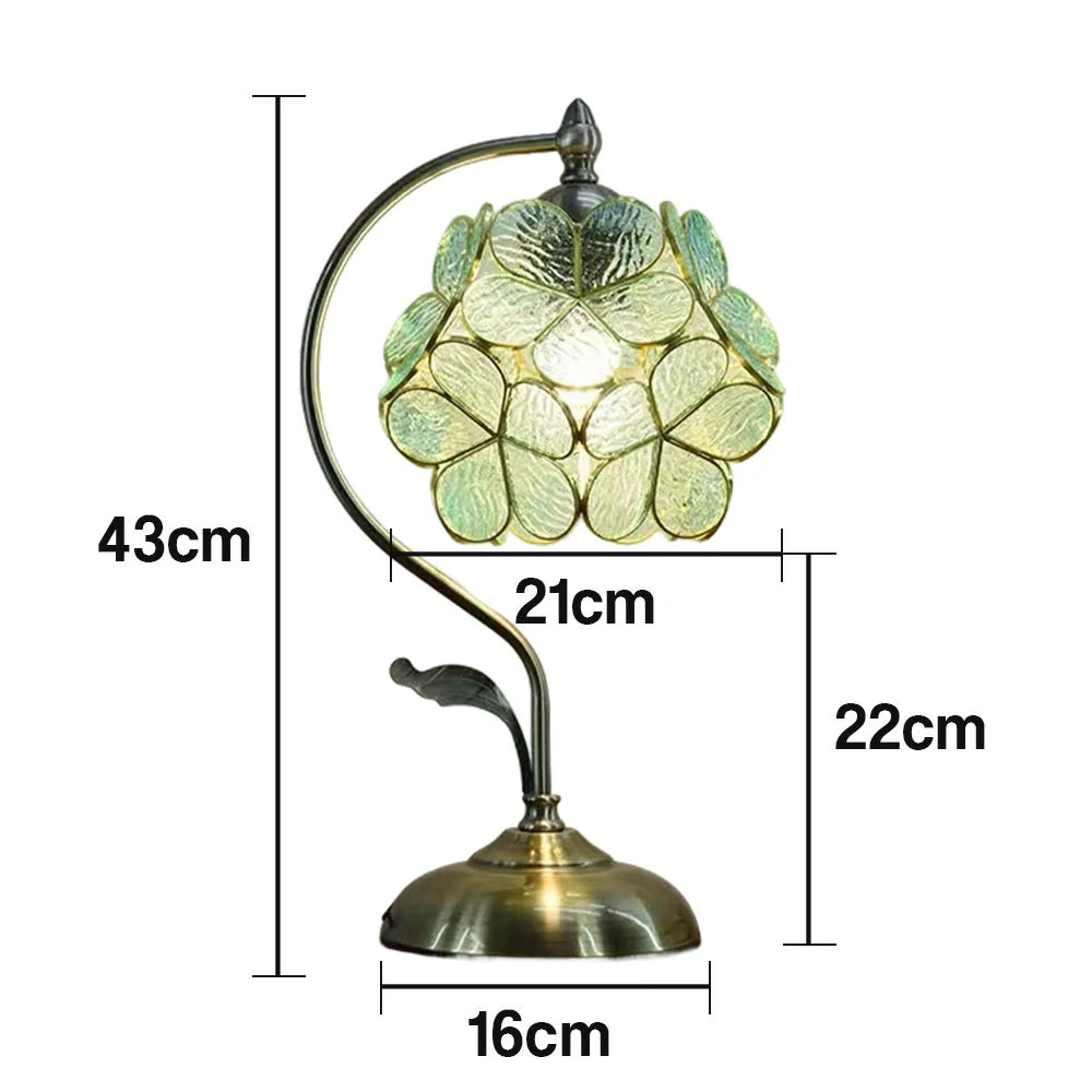 LIVARA Table Lamp, Petal-Shaped, Adjustable Brightness & Color, Handcrafted Metal Base, E27, Ideal for Bedroom & Study - Green