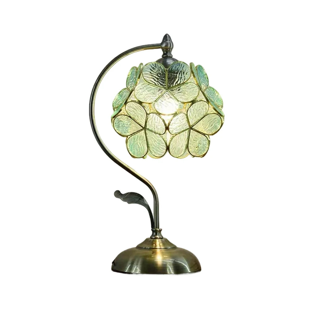 LIVARA Table Lamp, Petal-Shaped, Adjustable Brightness & Color, Handcrafted Metal Base, E27, Ideal for Bedroom & Study - Green
