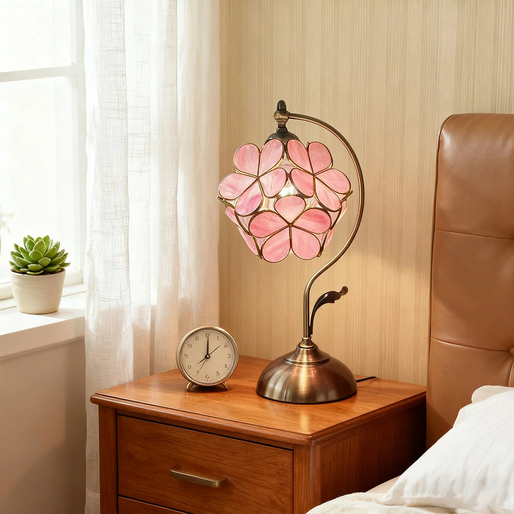LIVARA Table Lamp, Petal-Shaped, Adjustable Brightness & Color, Handcrafted Metal Base, E27, Ideal for Bedroom & Study - Pink