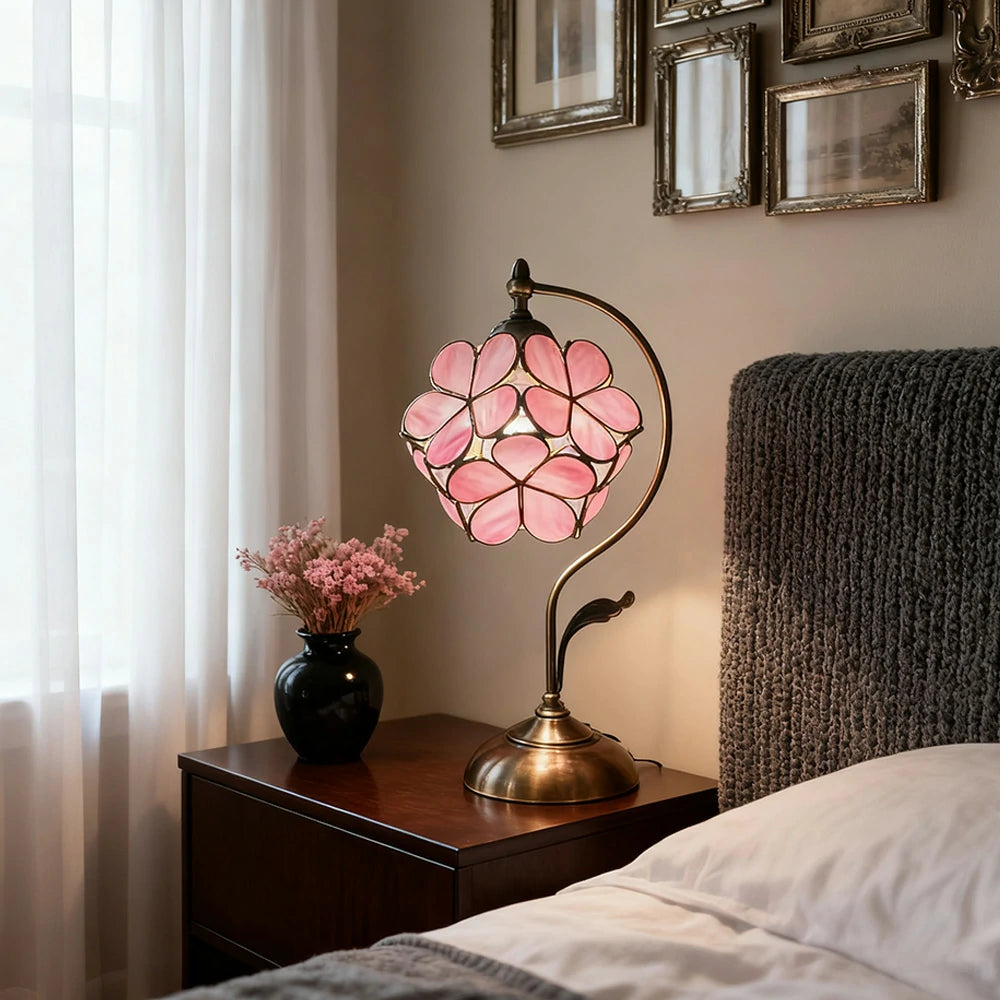 LIVARA Table Lamp, Petal-Shaped, Adjustable Brightness & Color, Handcrafted Metal Base, E27, Ideal for Bedroom & Study - Pink