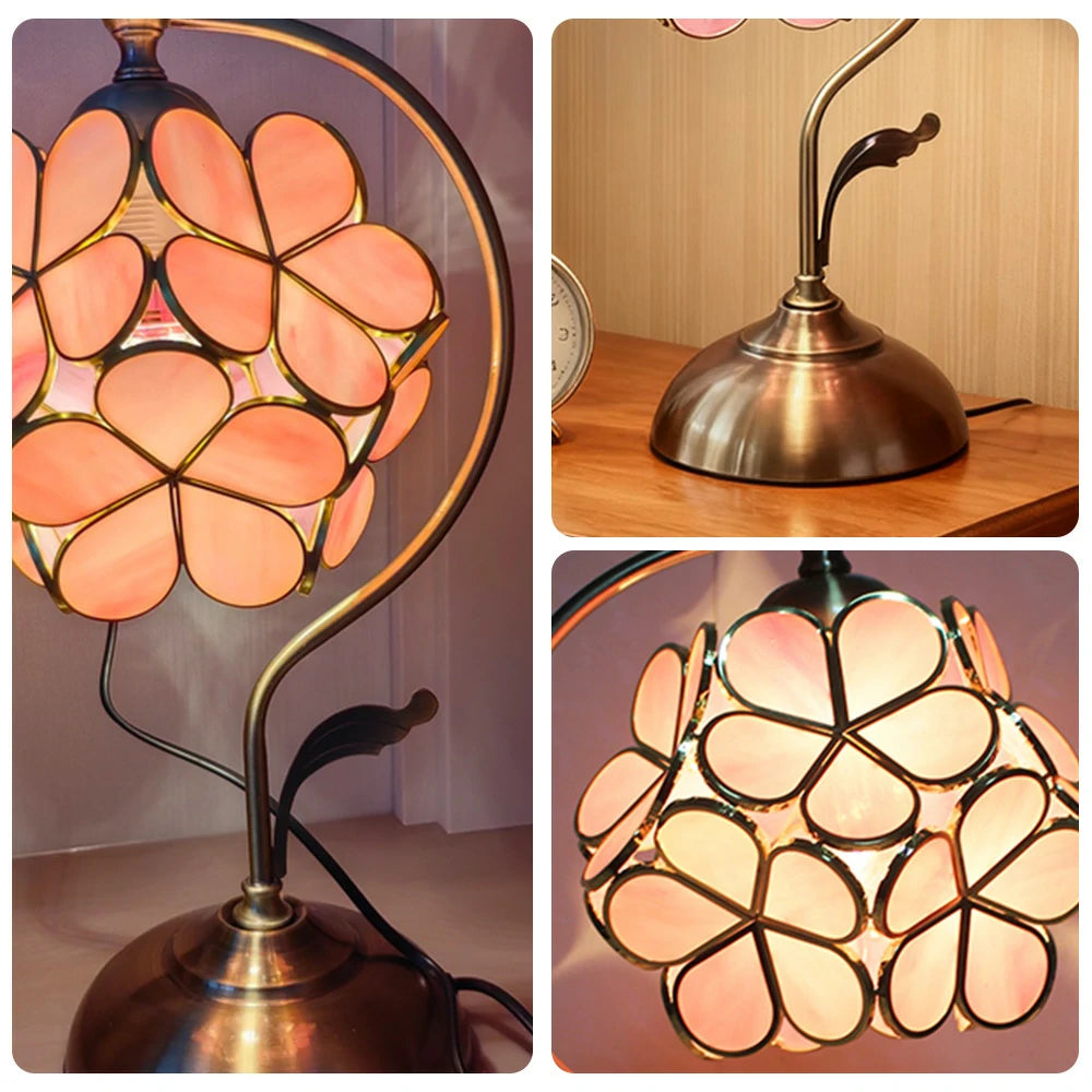 LIVARA Table Lamp, Petal-Shaped, Adjustable Brightness & Color, Handcrafted Metal Base, E27, Ideal for Bedroom & Study - Pink