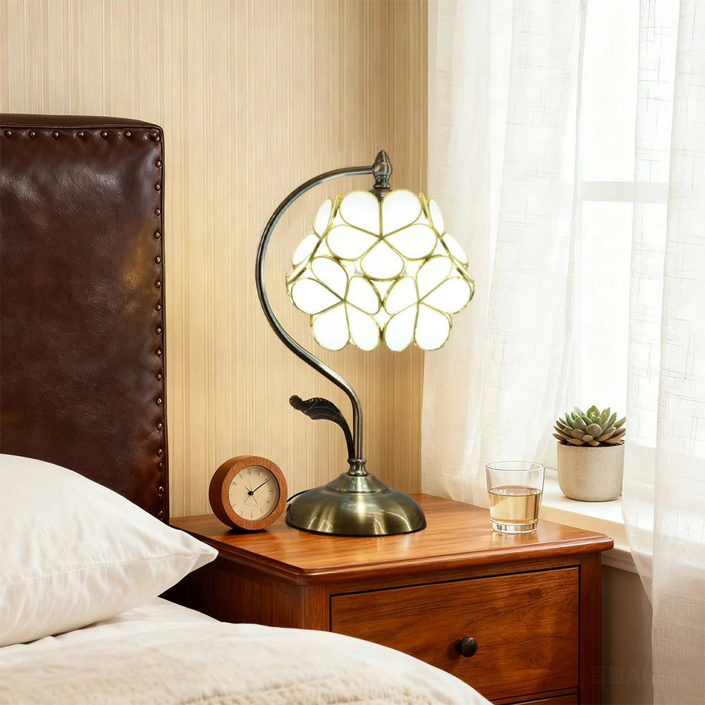 LIVARA Table Lamp, Petal-Shaped, Adjustable Brightness & Color, Handcrafted Metal Base, E27, Ideal for Bedroom & Study - White