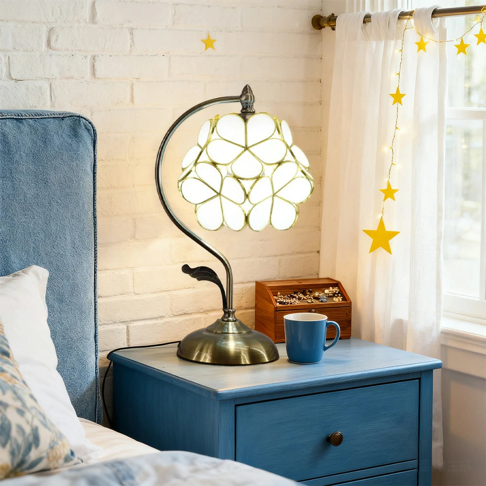 LIVARA Table Lamp, Petal-Shaped, Adjustable Brightness & Color, Handcrafted Metal Base, E27, Ideal for Bedroom & Study - White