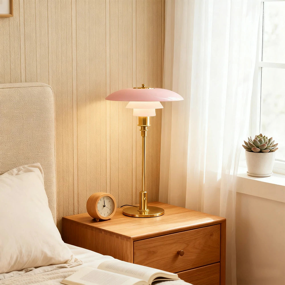LIVARA Table Lamp Three Colors E14 Glass Lampshade High CRI Energy-efficient Design - Pink