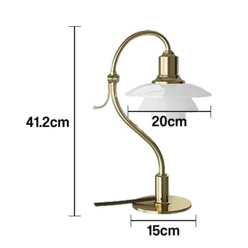 LIVARA Modern Table Lamp with Full-Spectrum Eye-Care Light, Off-White Glass Shade, Adjustable 45° Tilt - Gold