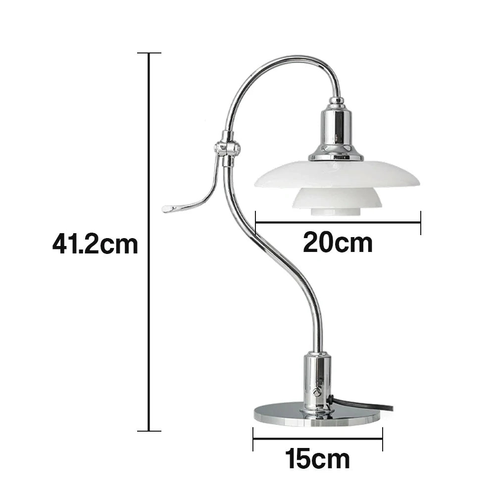 LIVARA Modern Table Lamp with Full-Spectrum Eye-Care Light, Off-White Glass Shade, Adjustable 45° Tilt - Silver