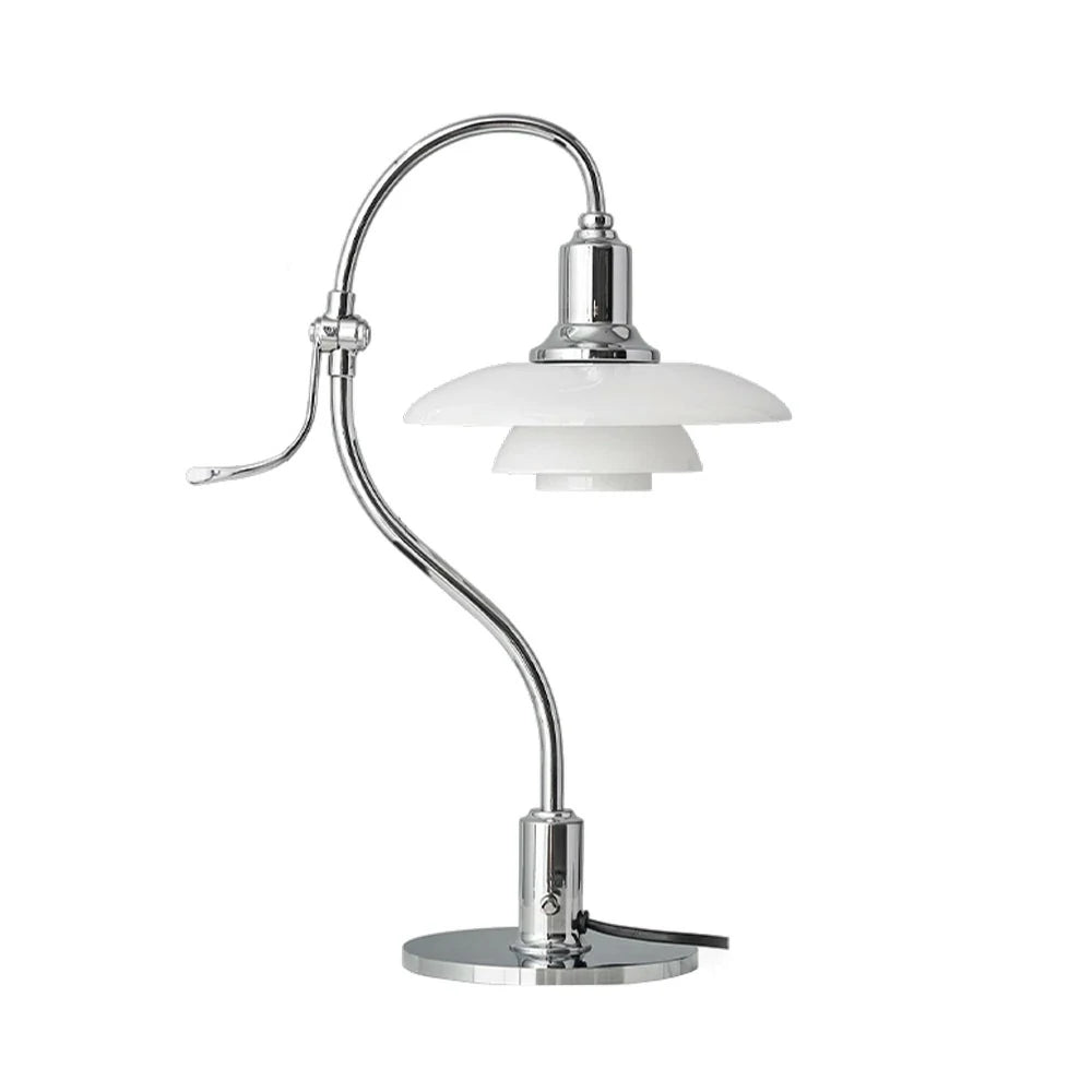 LIVARA Modern Table Lamp with Full-Spectrum Eye-Care Light, Off-White Glass Shade, Adjustable 45° Tilt - Silver