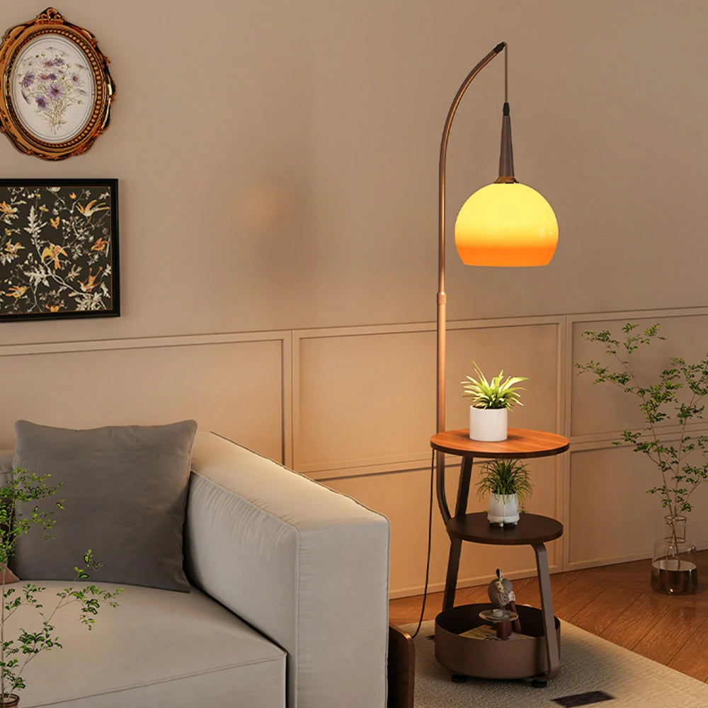 LIVARA Modern Floor Lamp with Gradient Glass Shade, Full-Spectrum Eye-Care Light, Adjustable Storage Space - Brown