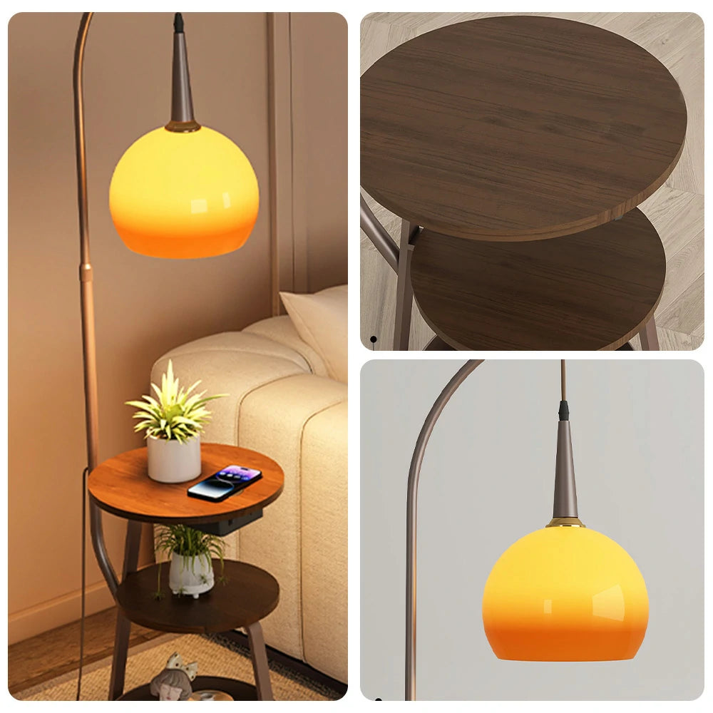 LIVARA Modern Floor Lamp with Gradient Glass Shade, Full-Spectrum Eye-Care Light, Adjustable Storage Space - Brown