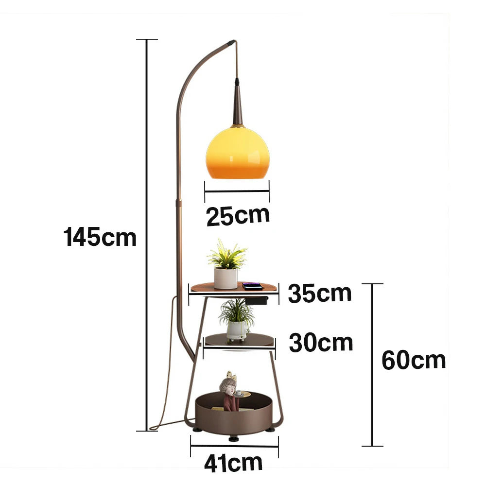 LIVARA Modern Floor Lamp with Gradient Glass Shade, Full-Spectrum Eye-Care Light, Adjustable Storage Space - Brown