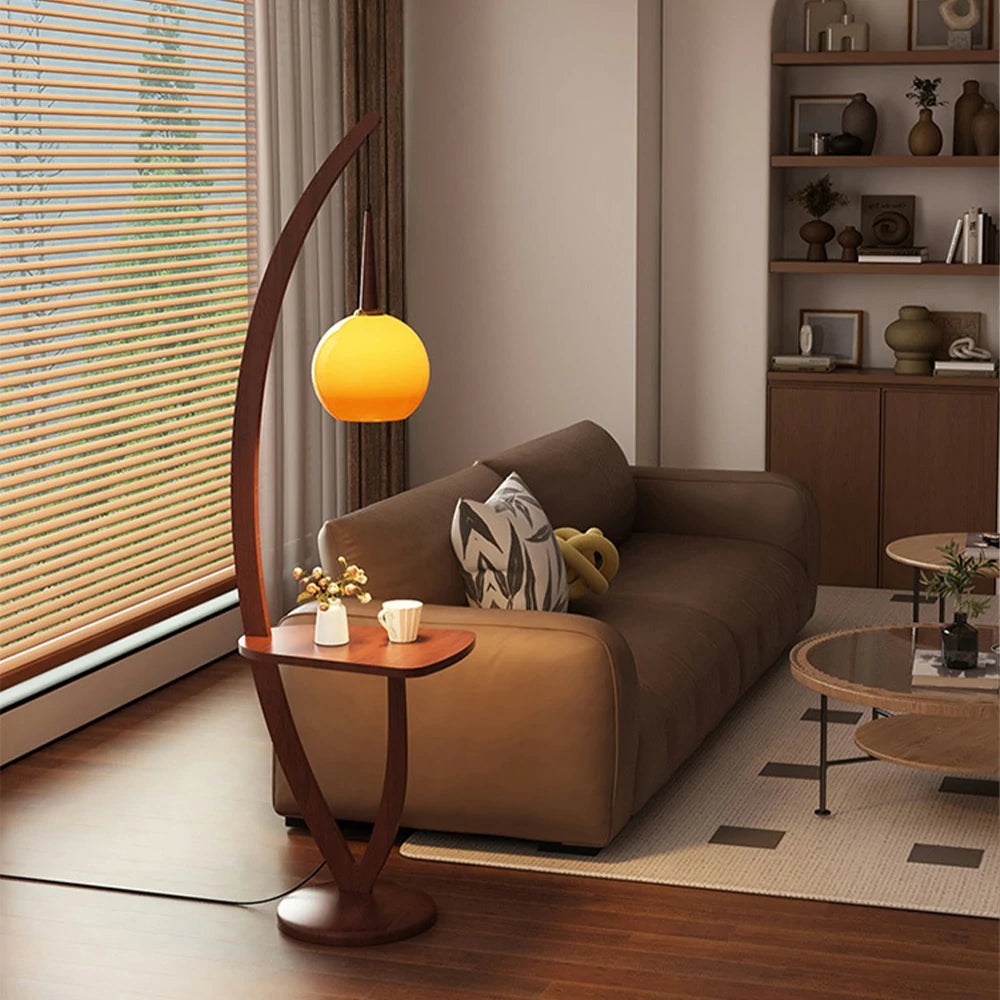LIVARA Floor Lamp with Full-Spectrum Light, Simple Glass Shade, Foot Switch, High-Quality Wooden Base, Adjustable Three-Color Temperature