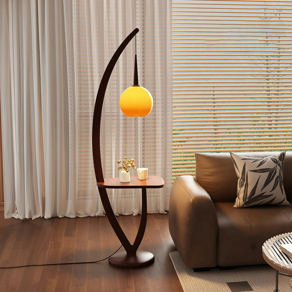 LIVARA Floor Lamp with Full-Spectrum Light, Simple Glass Shade, Foot Switch, High-Quality Wooden Base, Adjustable Three-Color Temperature
