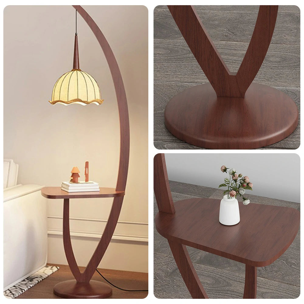 LIVARA Floor Lamp with Full-Spectrum Light, Lily Flower Fabric Shade, Foot Switch, High-Quality Wooden Base, Adjustable Three-Color Temperature