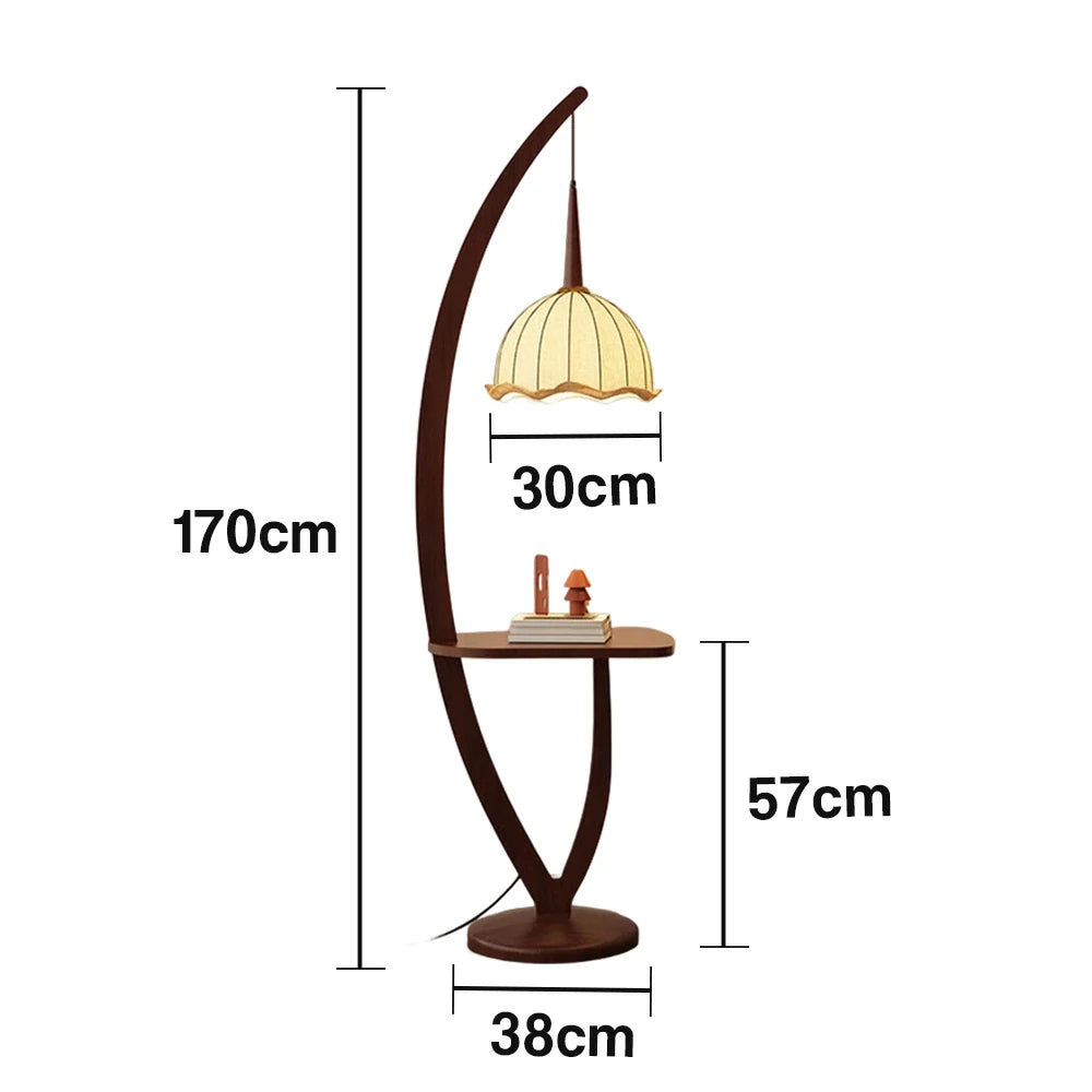 LIVARA Floor Lamp with Full-Spectrum Light, Lily Flower Fabric Shade, Foot Switch, High-Quality Wooden Base, Adjustable Three-Color Temperature