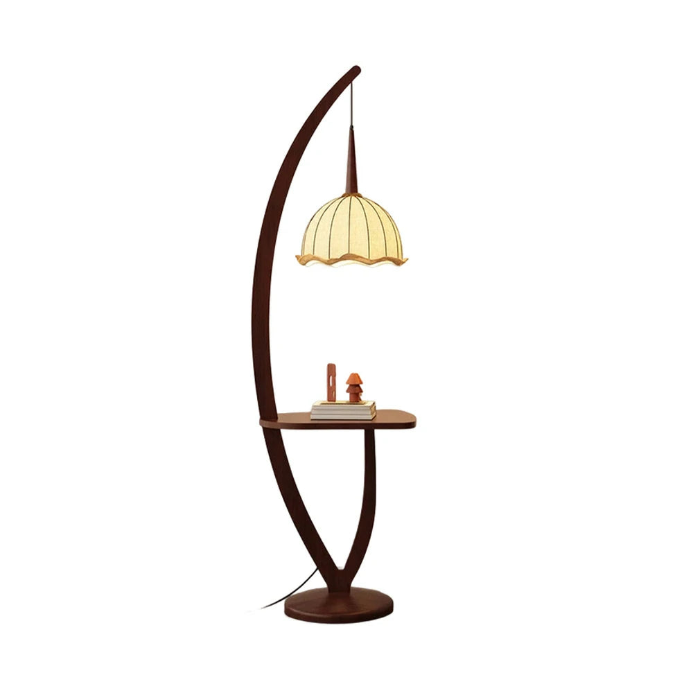 LIVARA Floor Lamp with Full-Spectrum Light, Lily Flower Fabric Shade, Foot Switch, High-Quality Wooden Base, Adjustable Three-Color Temperature