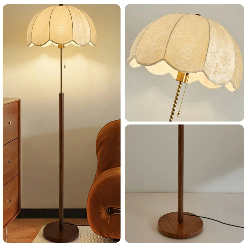 LIVARA Floor Lamp with Full-Spectrum E27 Light, Printed Fabric Shade, Adjustable Three-Color Temperature, Sturdy Iron Base