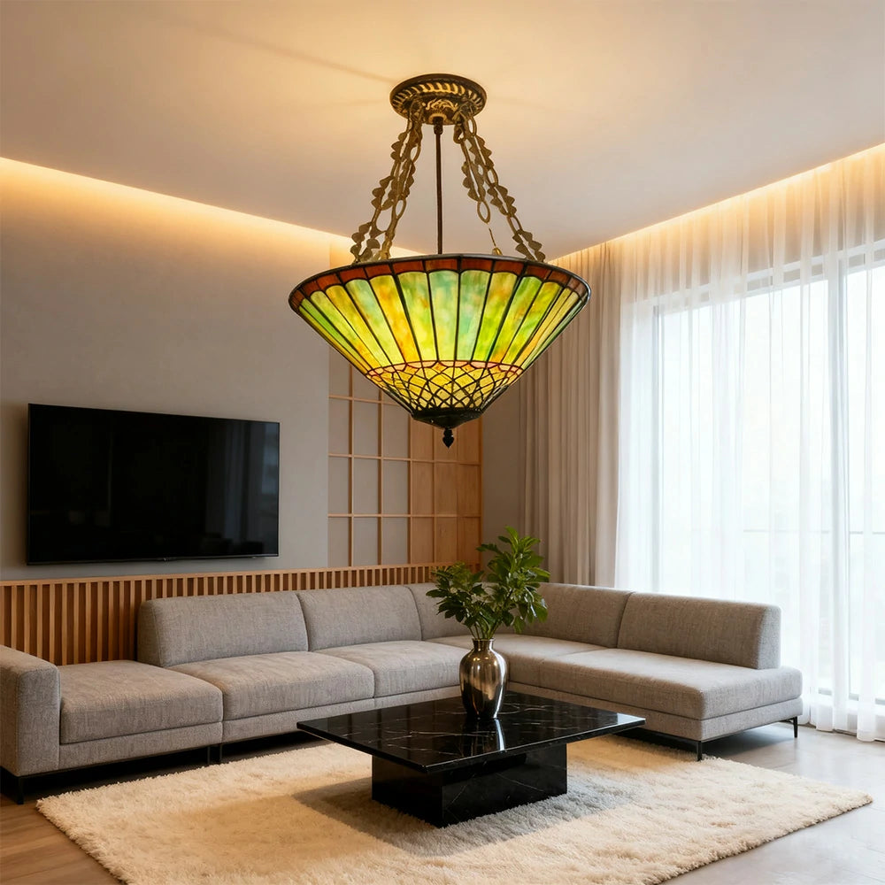 LIVARA Pendant Lamp with E27 Socket, 40/60cm High-Temperature Colored Glass, Copper & Iron Body, Handcrafted Light Transmission