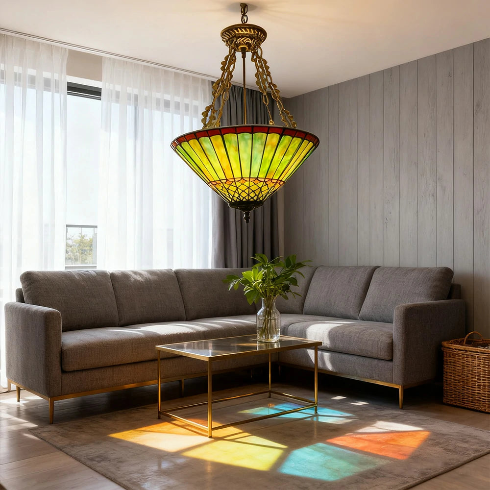 LIVARA Pendant Lamp with E27 Socket, 40/60cm High-Temperature Colored Glass, Copper & Iron Body, Handcrafted Light Transmission