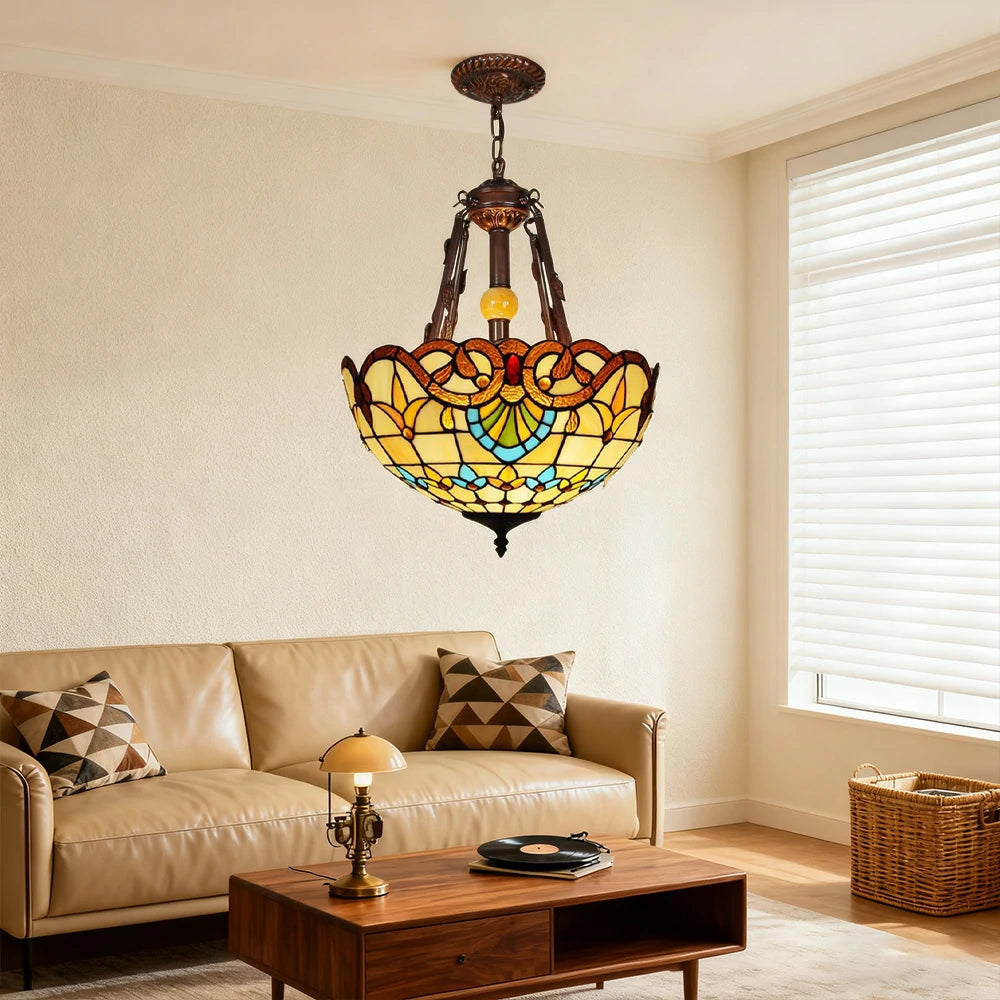 LIVARA Pendant Lamp with E27 Light, 40/50/60cm High-Temperature Colored Glass, Copper & Iron Body, Handcrafted Light Transmission