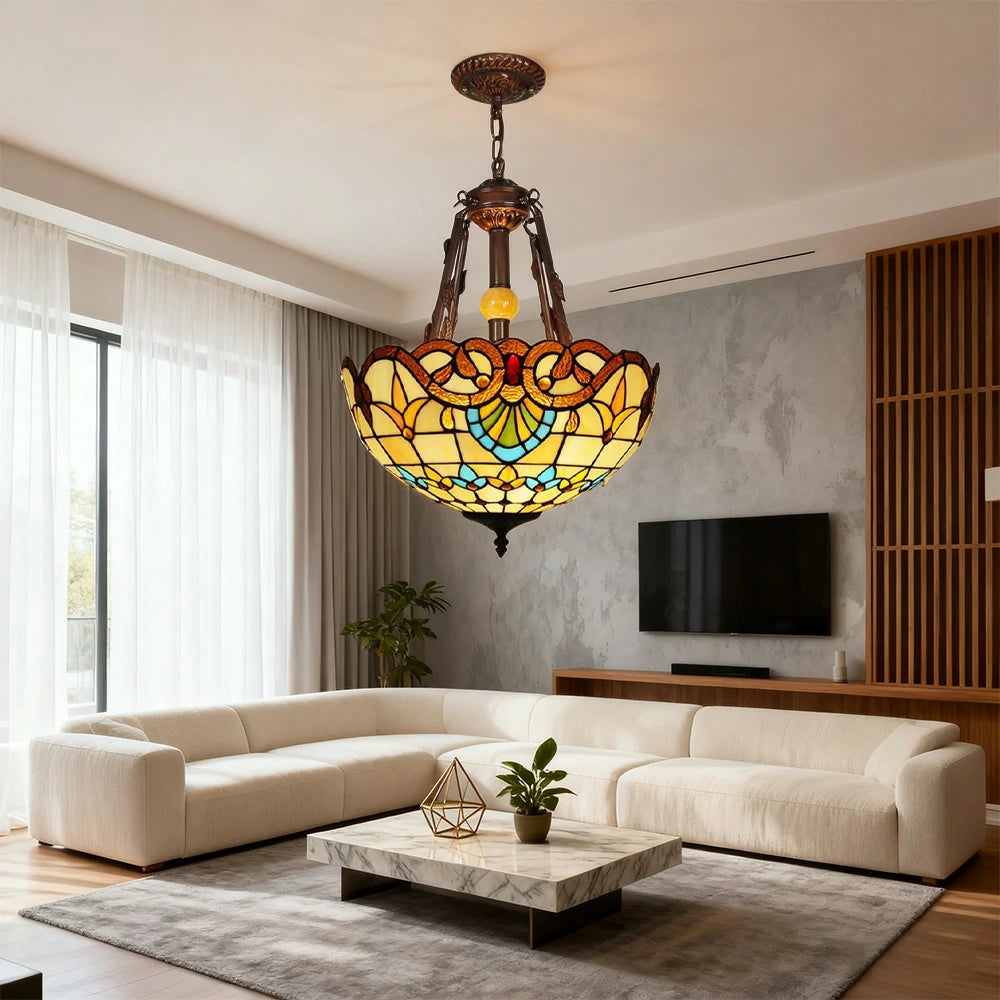 LIVARA Pendant Lamp with E27 Light, 40/50/60cm High-Temperature Colored Glass, Copper & Iron Body, Handcrafted Light Transmission