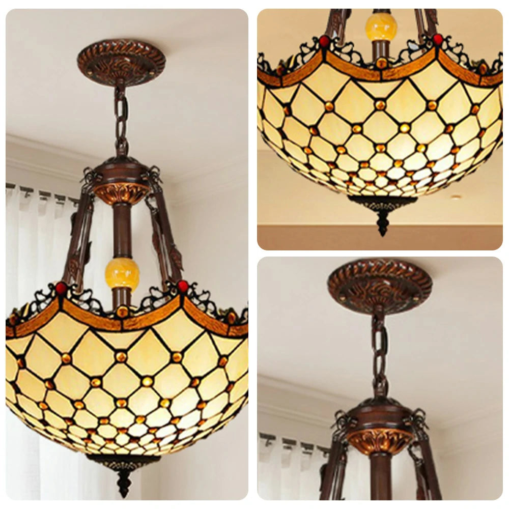 LIVARA Pendant Light with E27 Socket, 40/50cm High-Temperature Colored Glass, Copper & Iron Frame, Handcrafted Design