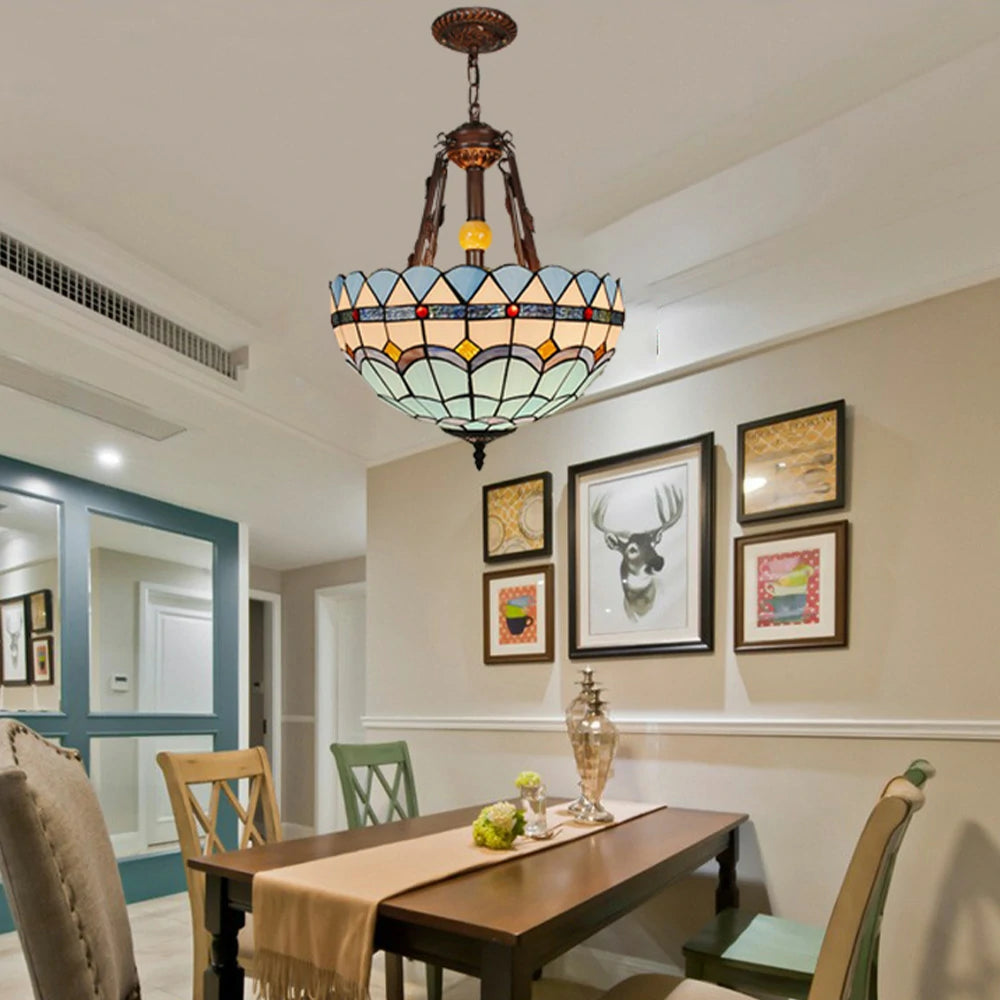 LIVARA Pendant Light with Handcrafted Colored Glass, 40/50cm Copper & Iron Frame, E27 Socket, Adjustable Lighting