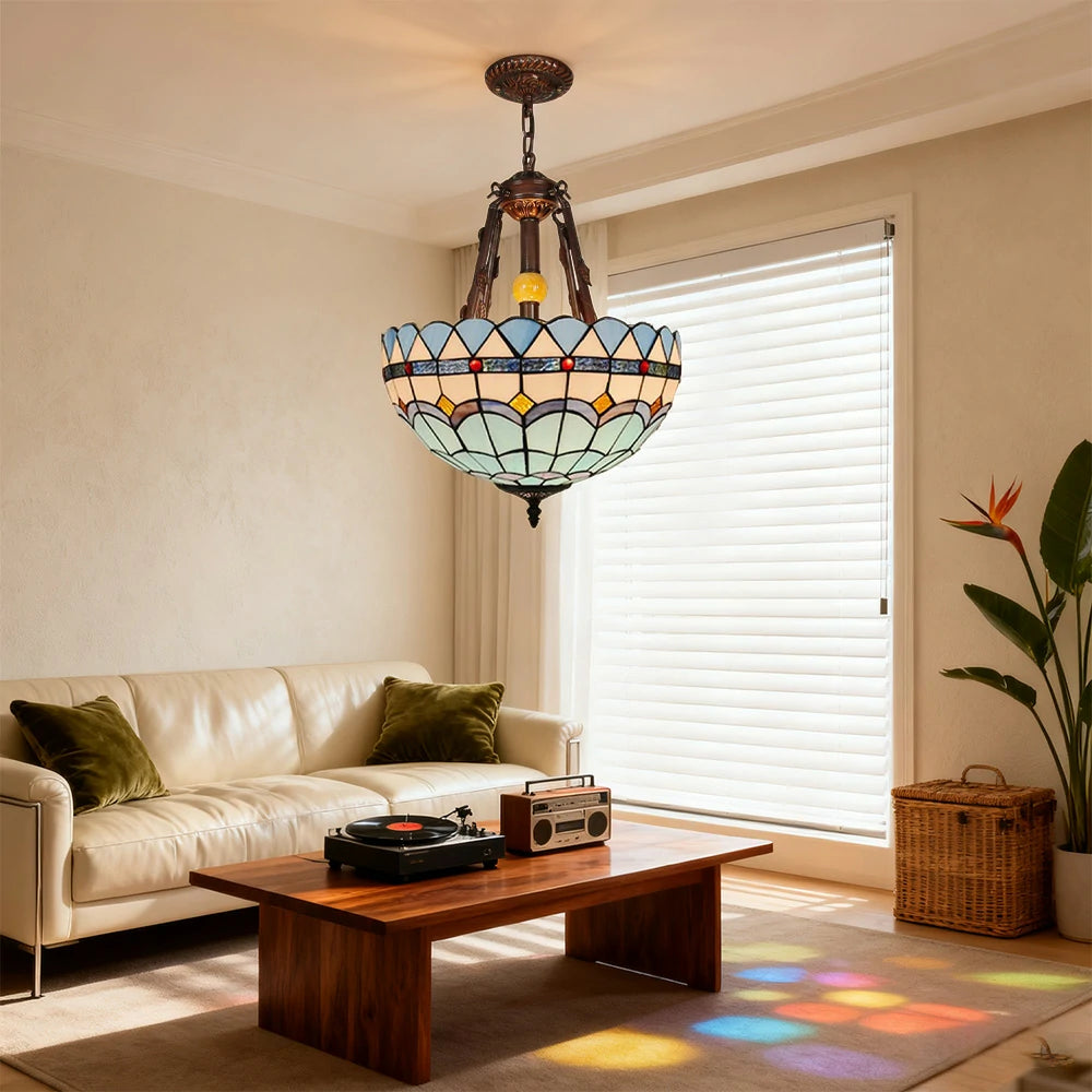 LIVARA Pendant Light with Handcrafted Colored Glass, 40/50cm Copper & Iron Frame, E27 Socket, Adjustable Lighting
