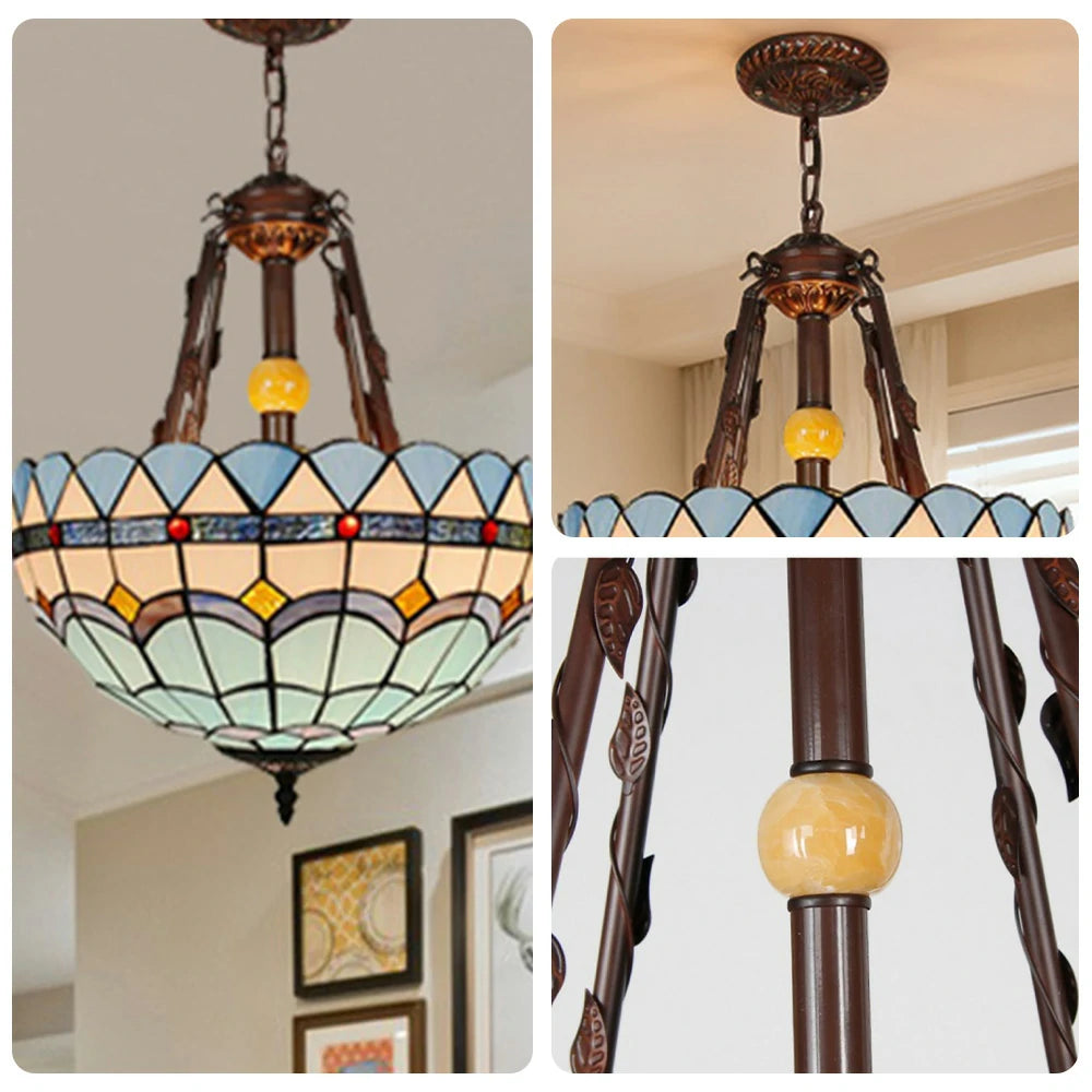 LIVARA Pendant Light with Handcrafted Colored Glass, 40/50cm Copper & Iron Frame, E27 Socket, Adjustable Lighting