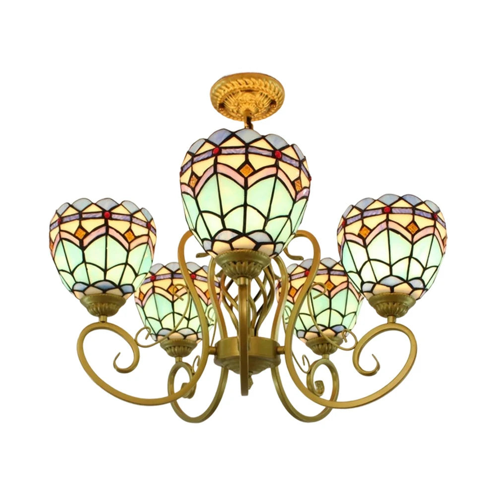 LIVARA Glass Pendant Light - Tiffany-style 5-light Pendant, High-Temperature Coloured Glass, Sturdy Iron Frame, E27 Socket for Vibrant Illumination