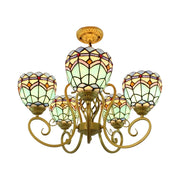 LIVARA Glass Pendant Light - Tiffany-style 5-light Pendant, High-Temperature Coloured Glass, Sturdy Iron Frame, E27 Socket for Vibrant Illumination