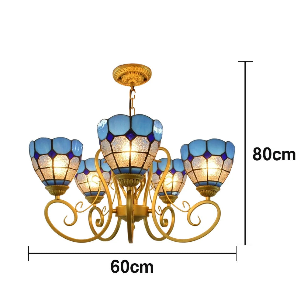 LIVARA Tiffany Pendant Light - 5-Light Design, High-Temperature Coloured Glass, Iron Frame, E27 Socket, Handcrafted for Elegant Illumination