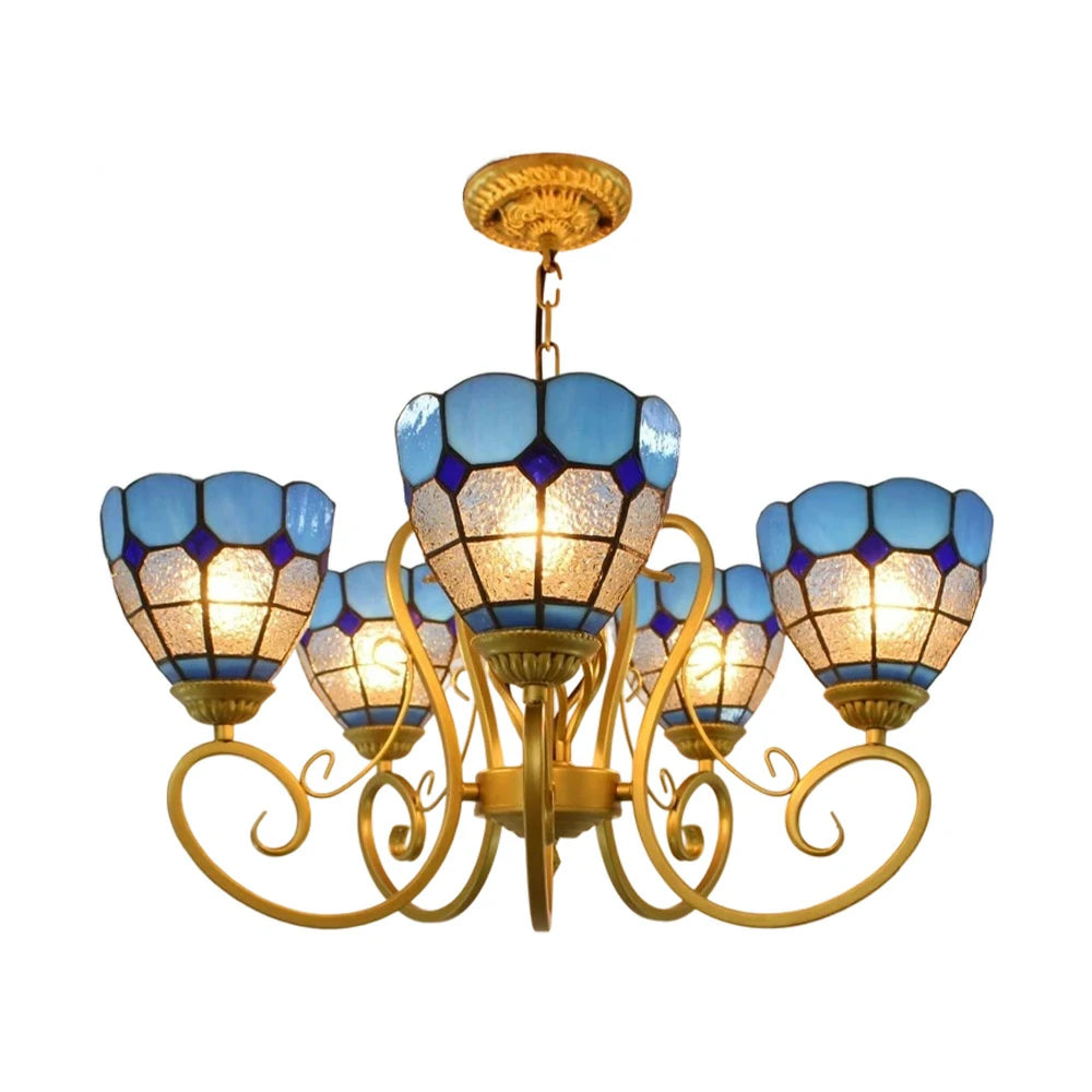 LIVARA Tiffany Pendant Light - 5-Light Design, High-Temperature Coloured Glass, Iron Frame, E27 Socket, Handcrafted for Elegant Illumination