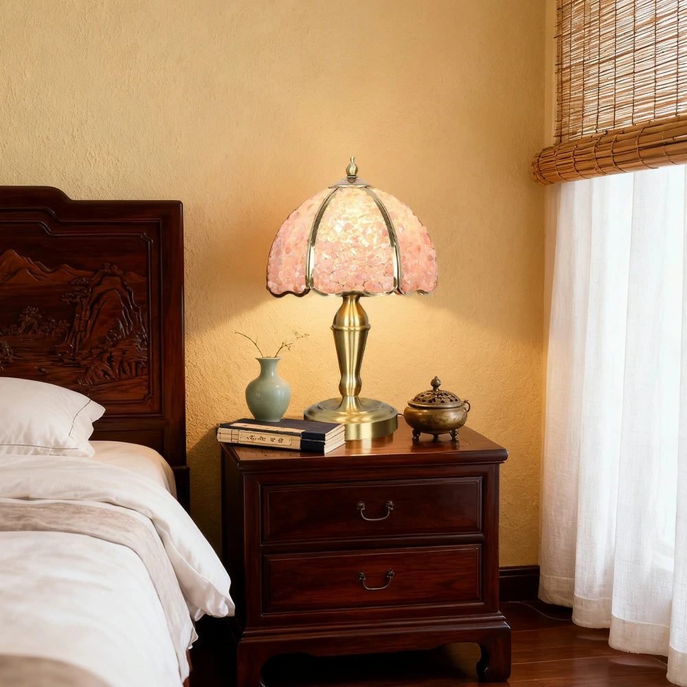 LIVARA Crystal Table Lamp - Natural Crystal Shade, High-Spec LED Bulbs, E27 Socket, Soft, Flicker-Free Light - Pink