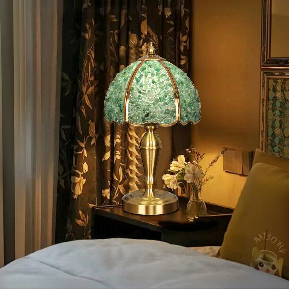 LIVARA Crystal Table Lamp - Natural Crystal Shade, High-Spec LED Bulbs, E27 Socket, Soft, Flicker-Free Light - Green