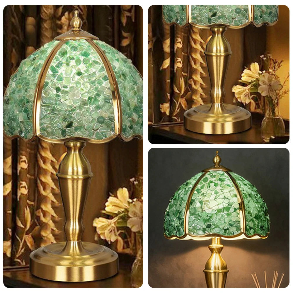 LIVARA Crystal Table Lamp - Natural Crystal Shade, High-Spec LED Bulbs, E27 Socket, Soft, Flicker-Free Light - Green
