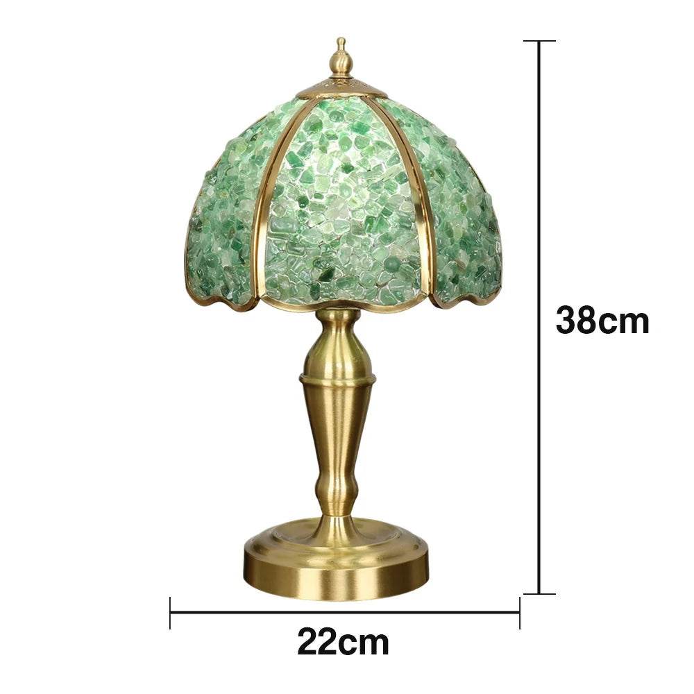LIVARA Crystal Table Lamp - Natural Crystal Shade, High-Spec LED Bulbs, E27 Socket, Soft, Flicker-Free Light - Green