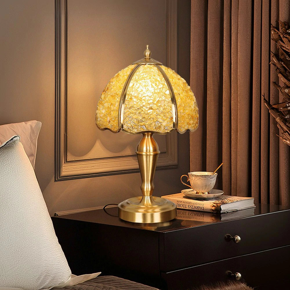 LIVARA Crystal Table Lamp - Natural Crystal Shade, High-Spec LED Bulbs, E27 Socket, Soft, Flicker-Free Light - Yellow