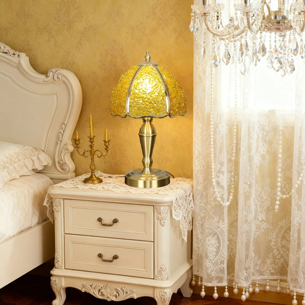 LIVARA Crystal Table Lamp - Natural Crystal Shade, High-Spec LED Bulbs, E27 Socket, Soft, Flicker-Free Light - Yellow