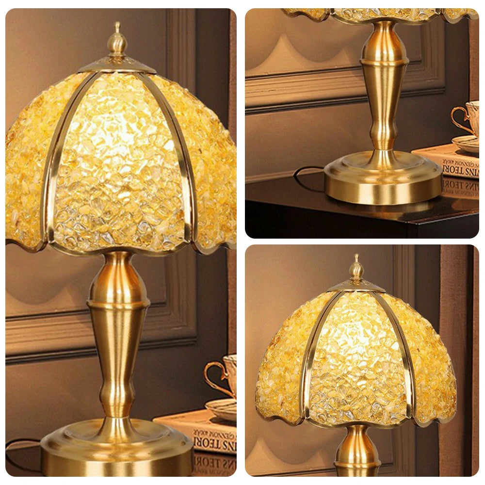 LIVARA Crystal Table Lamp - Natural Crystal Shade, High-Spec LED Bulbs, E27 Socket, Soft, Flicker-Free Light - Yellow