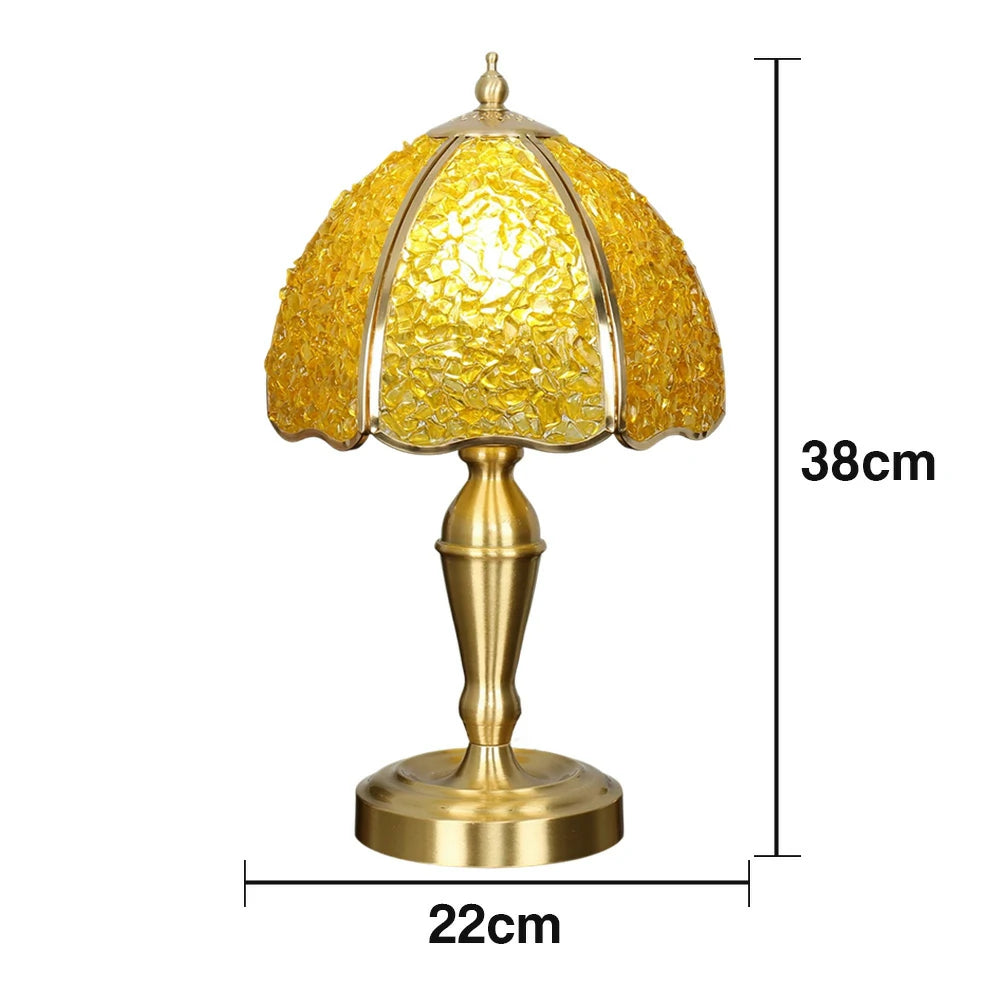 LIVARA Crystal Table Lamp - Natural Crystal Shade, High-Spec LED Bulbs, E27 Socket, Soft, Flicker-Free Light - Yellow