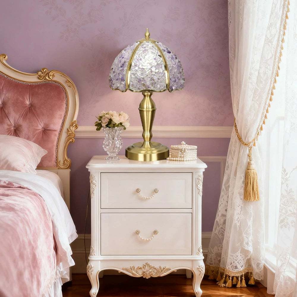 LIVARA Crystal Table Lamp - Natural Crystal Shade, High-Spec LED Bulbs, E27 Socket, Soft, Flicker-Free Light - Purple