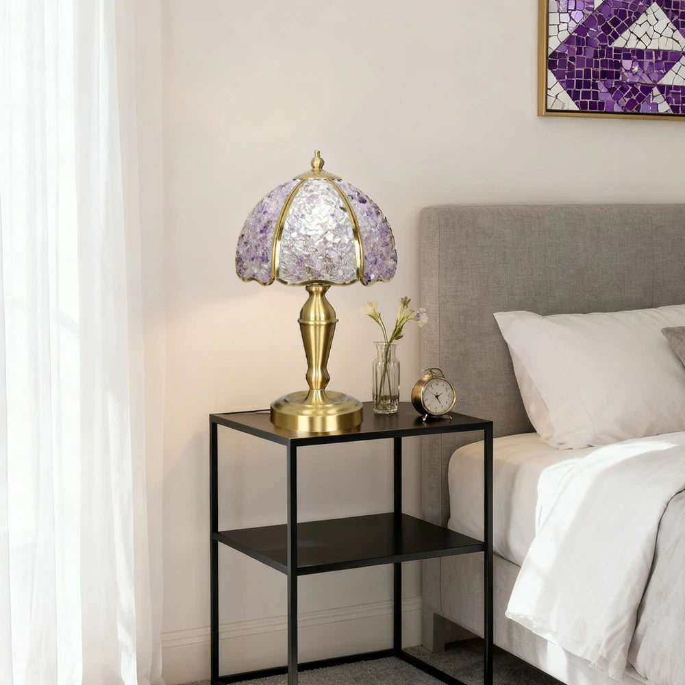 LIVARA Crystal Table Lamp - Natural Crystal Shade, High-Spec LED Bulbs, E27 Socket, Soft, Flicker-Free Light - Purple